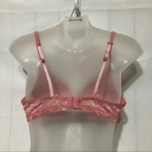 bebe Womens Push-Up Bra 38C Pink Lace Logo Criss Cross - Picture 5 of 6